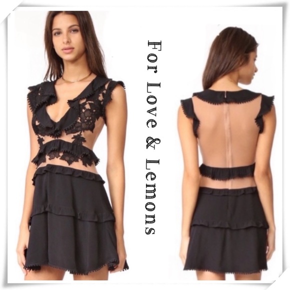 For Love & Lemons Laney Lou Ruffle Sheer Dress In Black - Picture 1 of 9